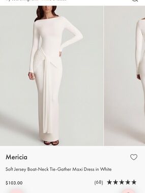 Oh Polly White Long-Sleeve Boat Neck Maxi Dress with Draped Tie Detail